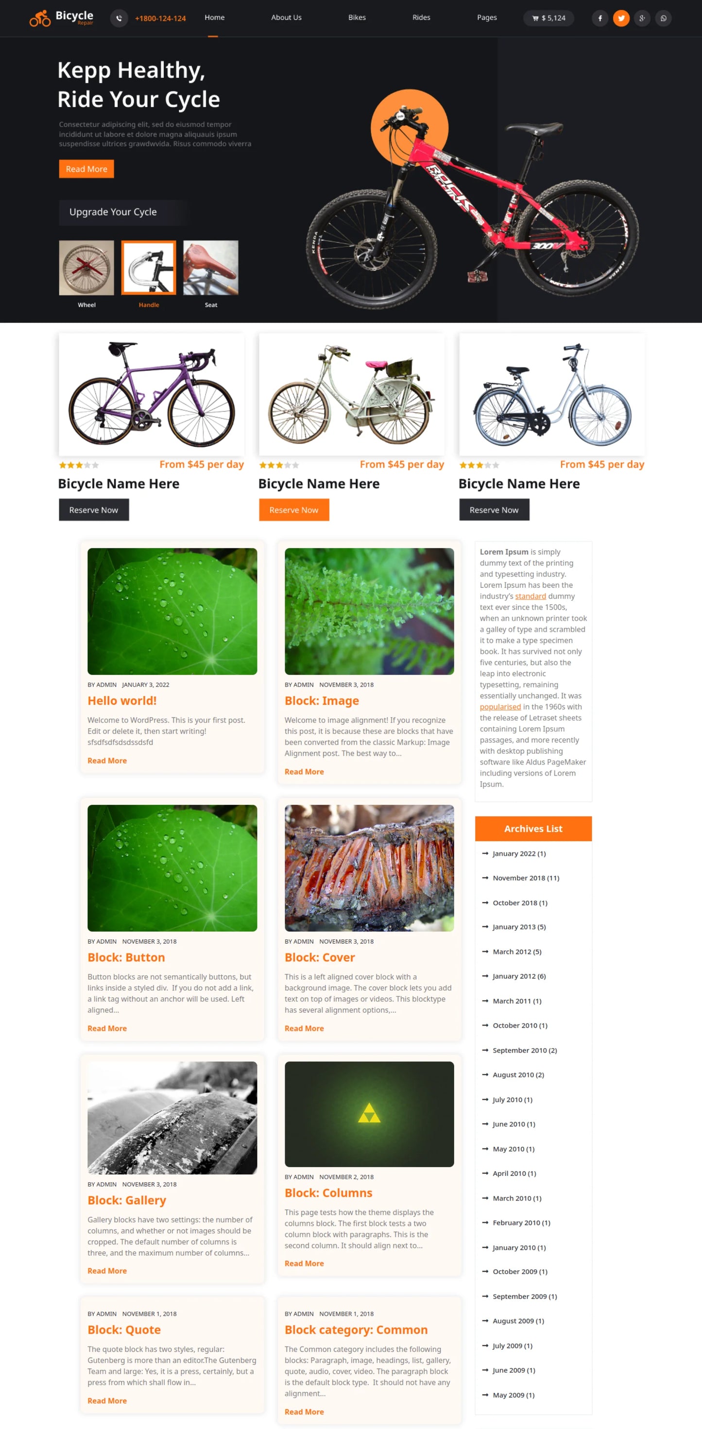 Bike Rental WordPress Theme