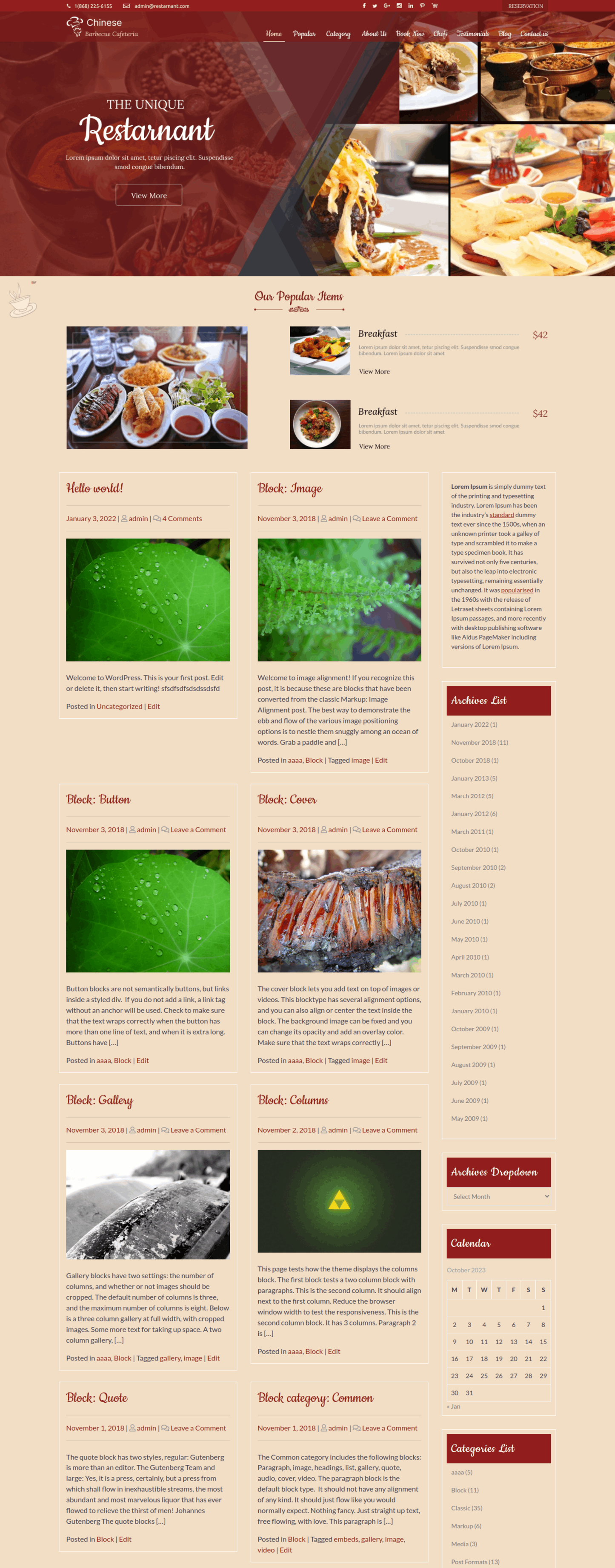 Free Cafeteria WordPress Theme