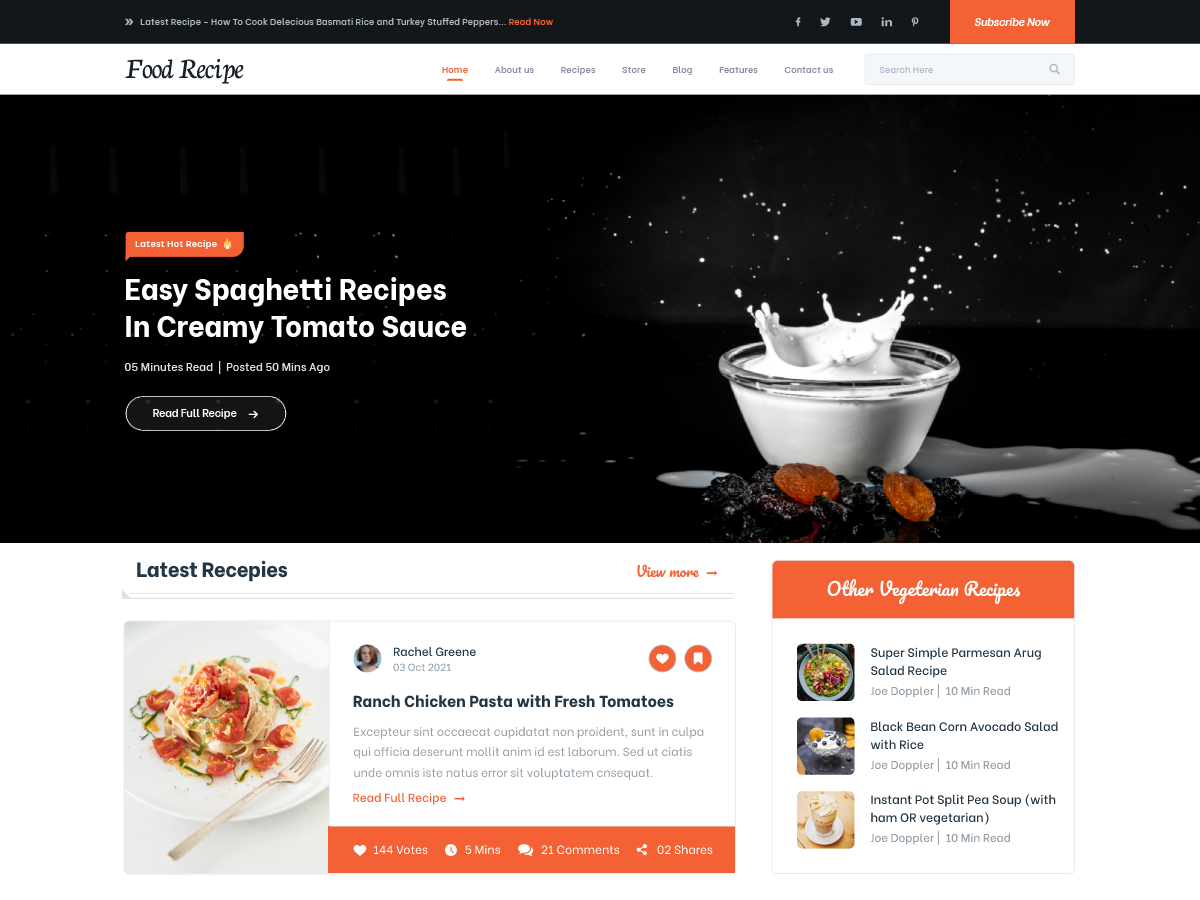 Free Food Recipe WordPress Theme