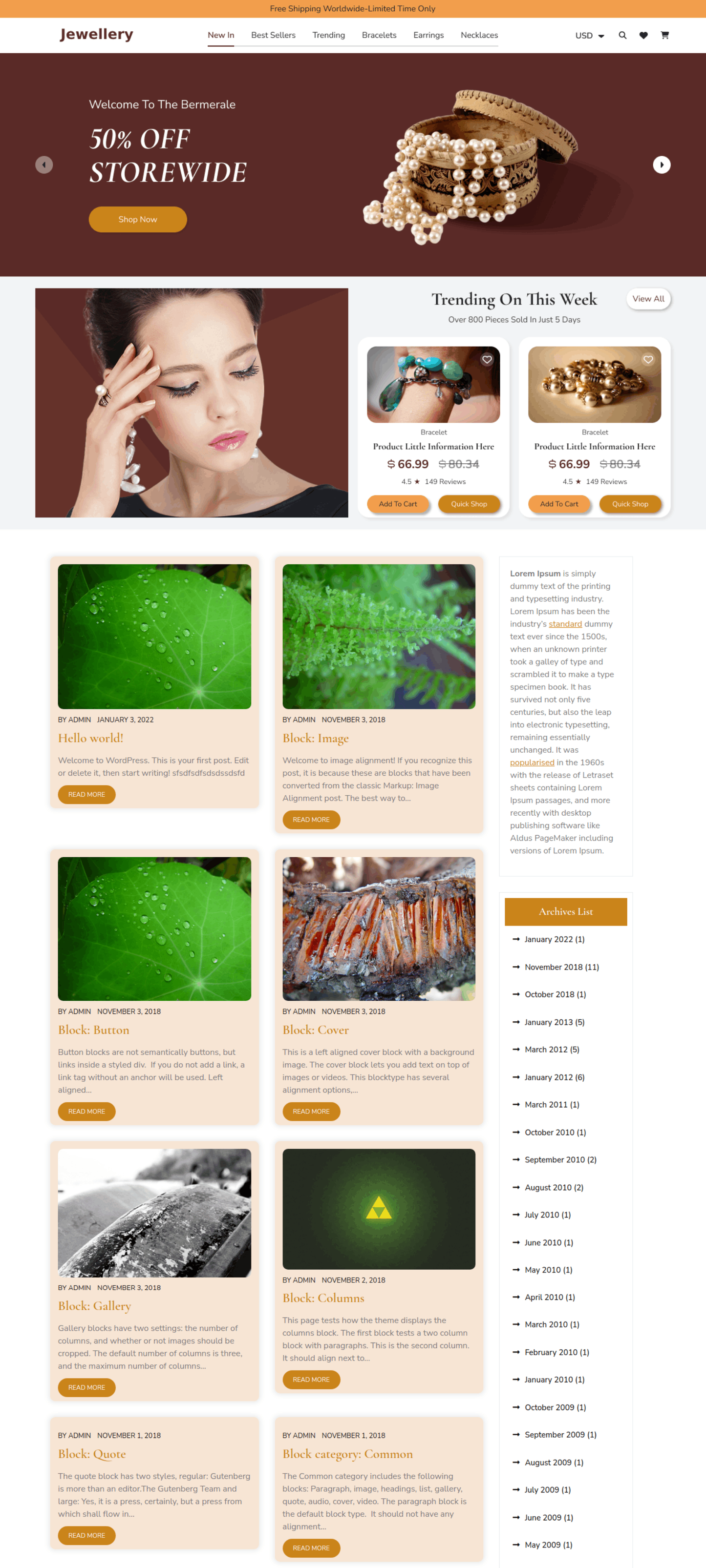 Free Jewellery WordPress Theme