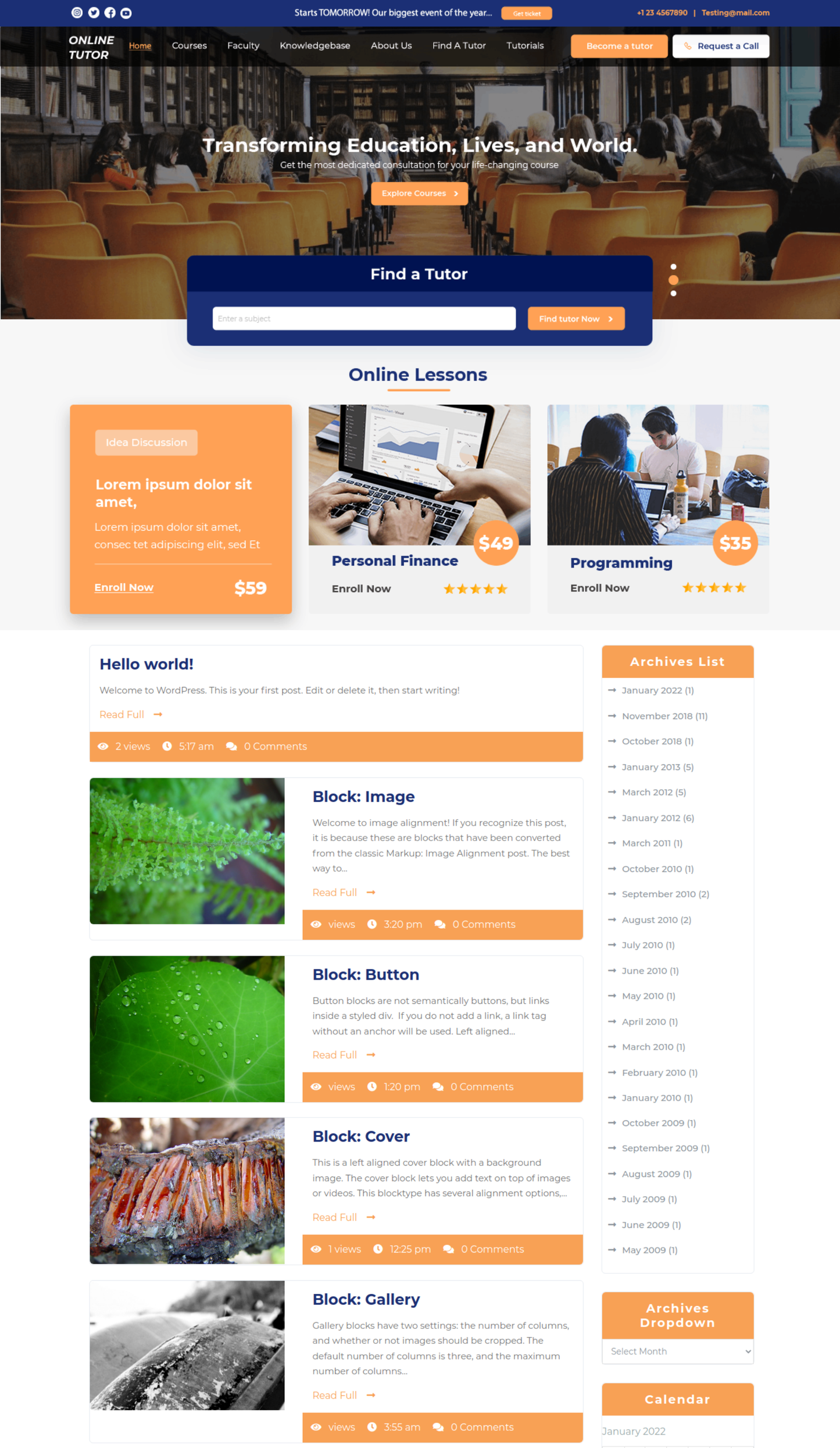 Free Tutor WordPress Theme
