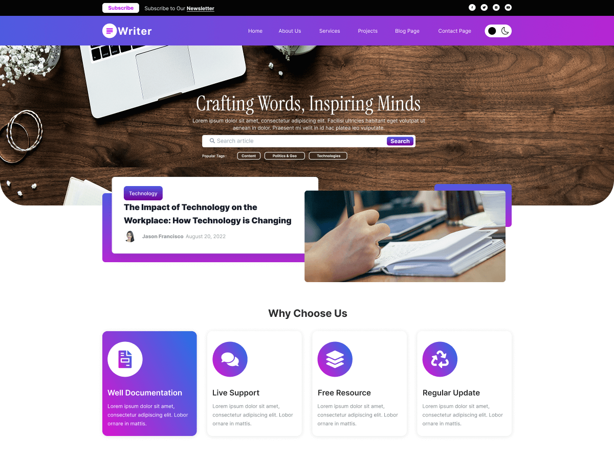 Blog Writer WordPress Theme