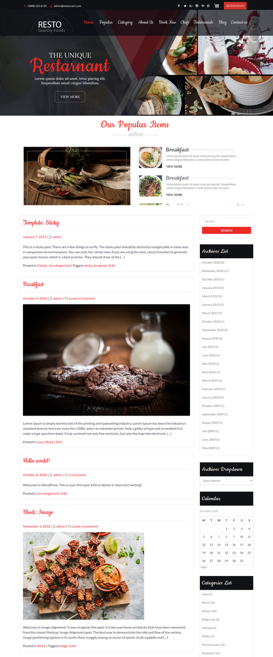 Free Restaurant WordPress Theme