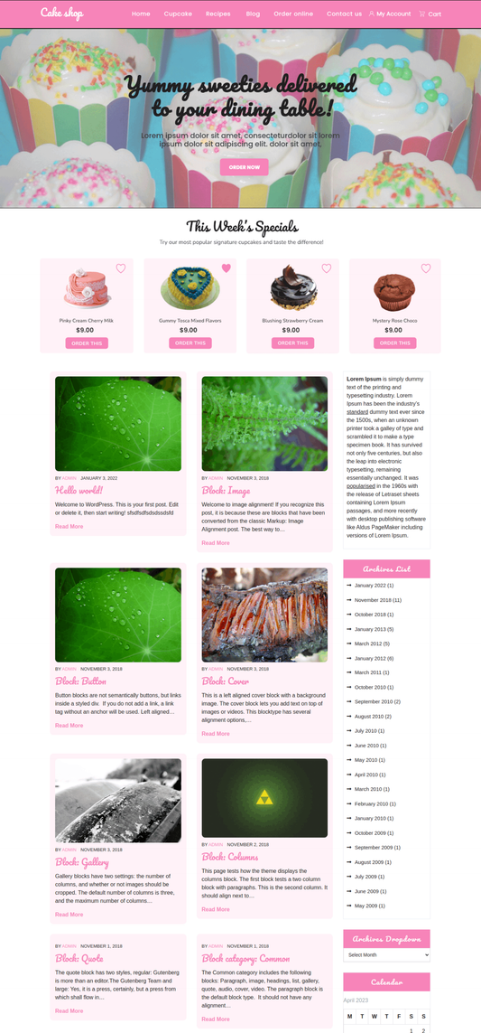 Free Bakers WordPress Theme