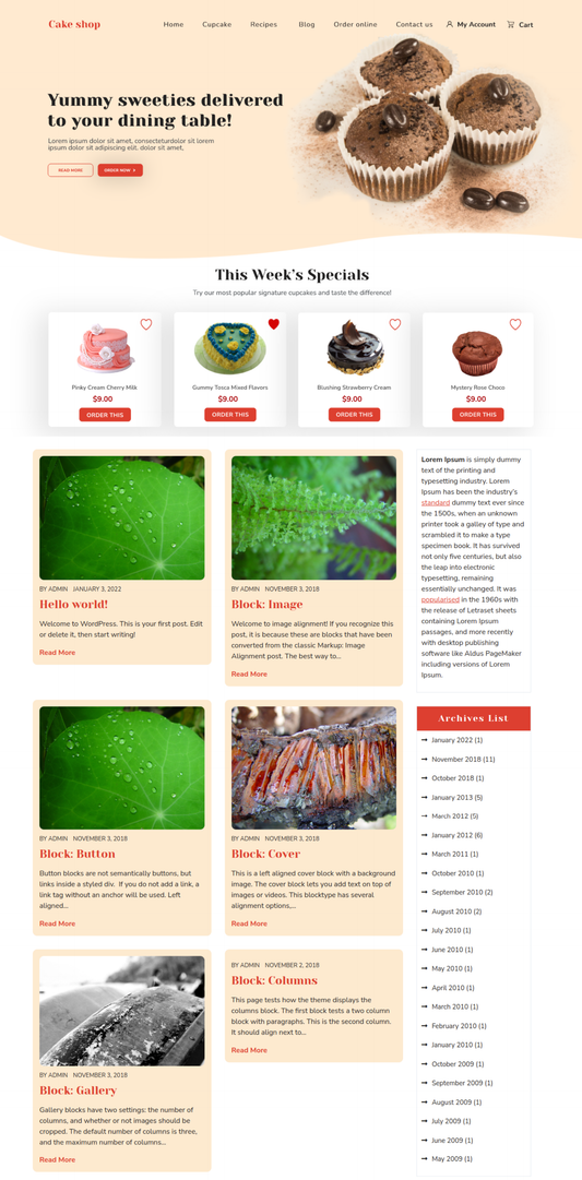 Free Bakery WordPress Theme