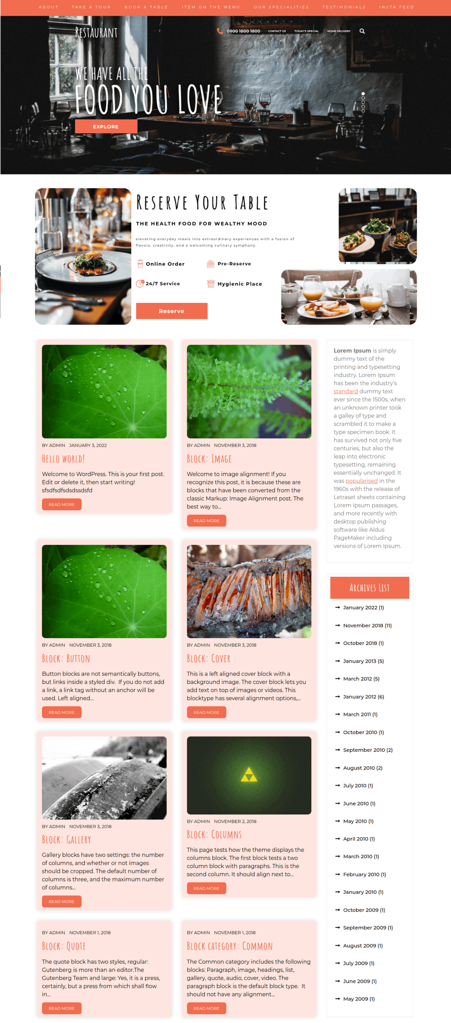 Free Cafe WordPress Theme