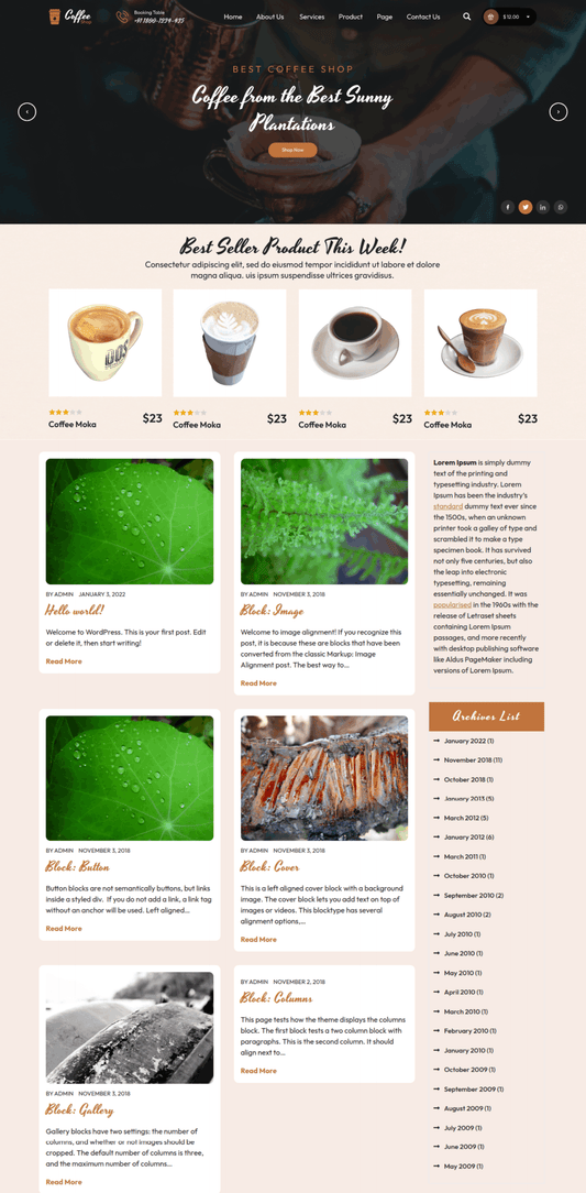 Free Coffee Shop WordPress Theme