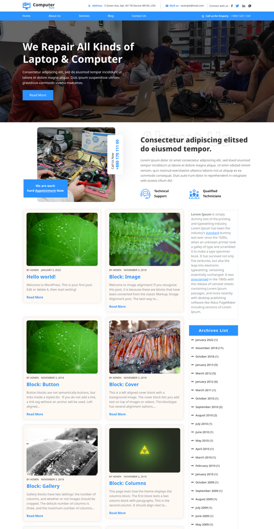 Free Computer Repair WordPress Theme