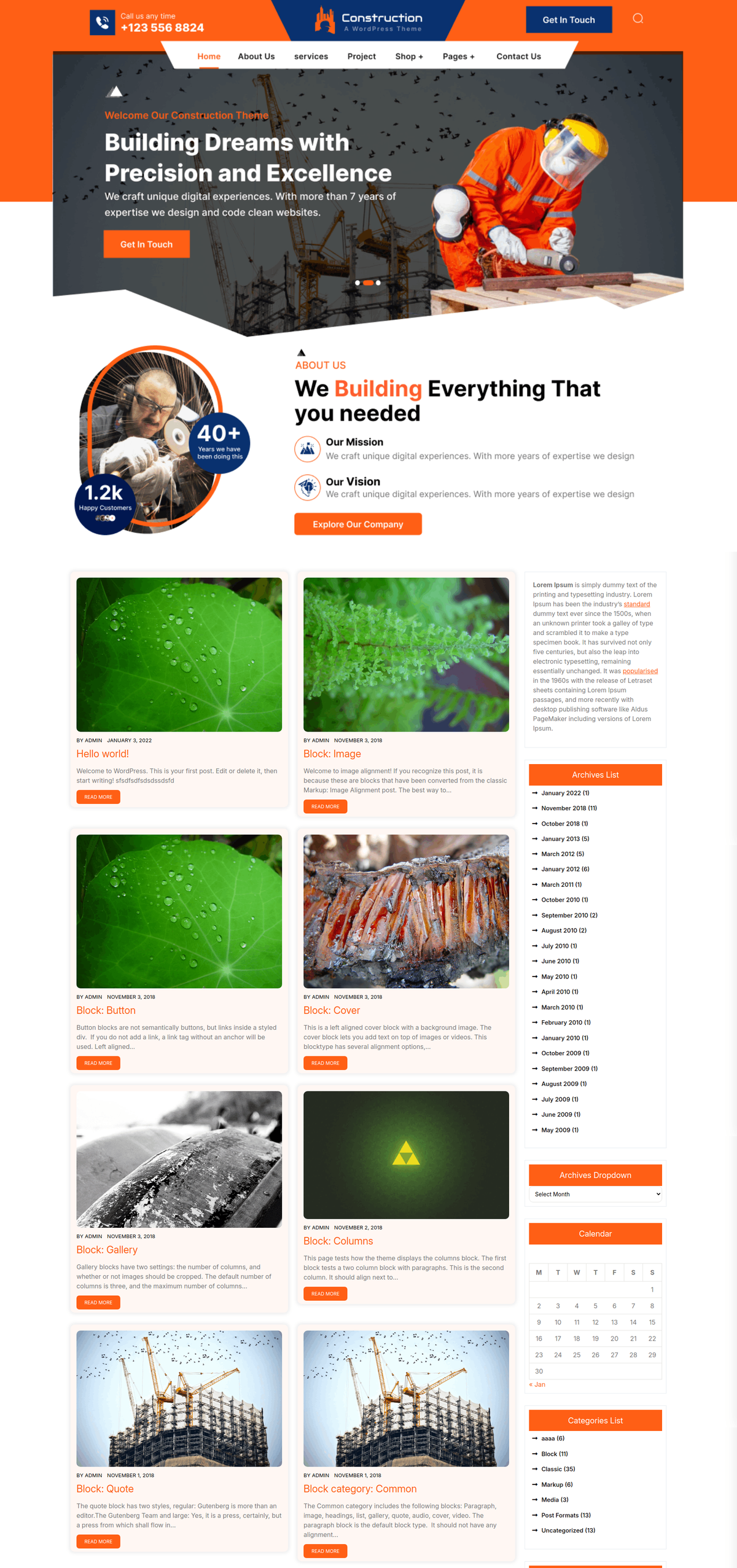 Free Construction WordPress Theme For Contractors & Builders