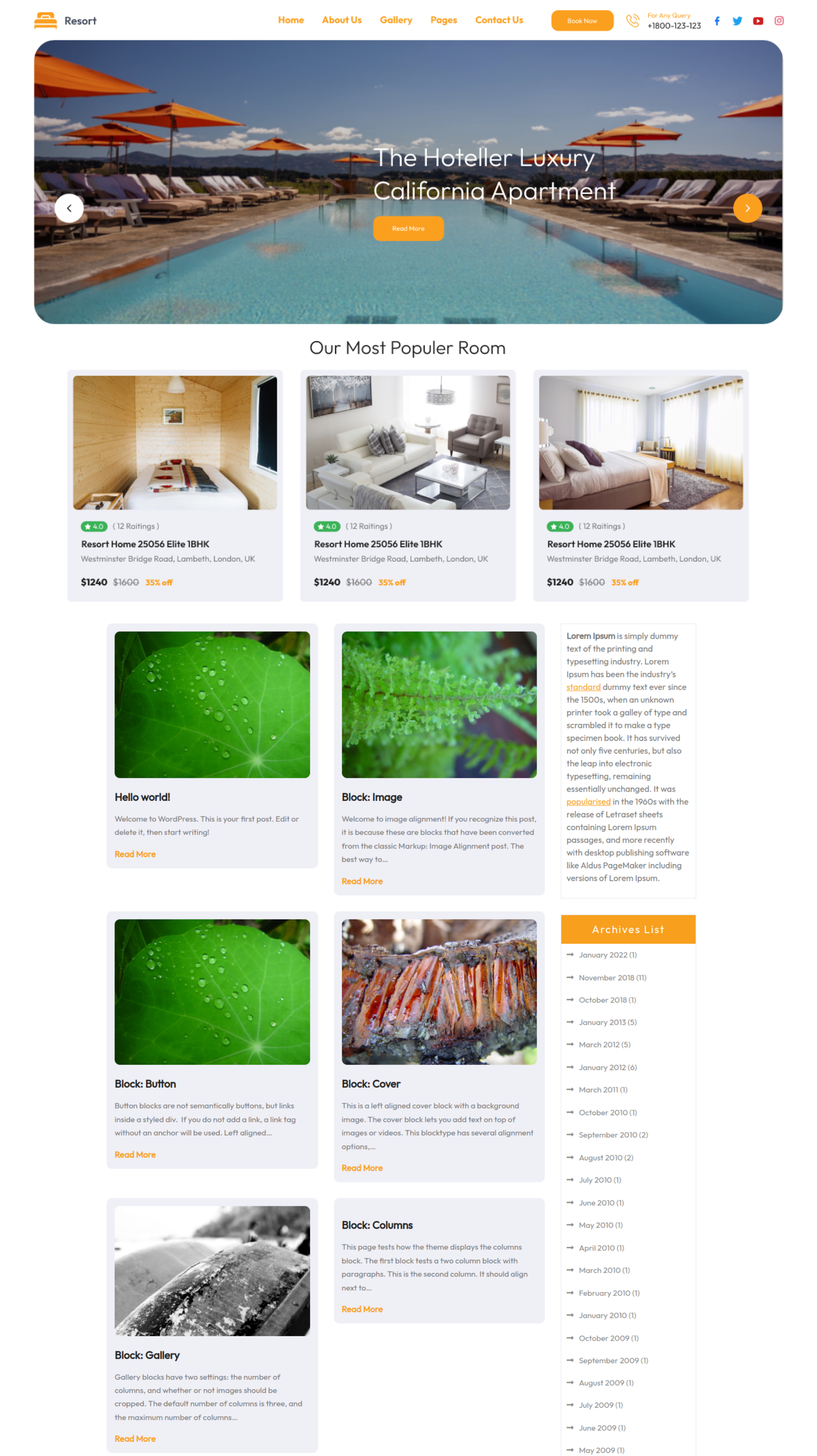 Free Hotel WordPress Theme