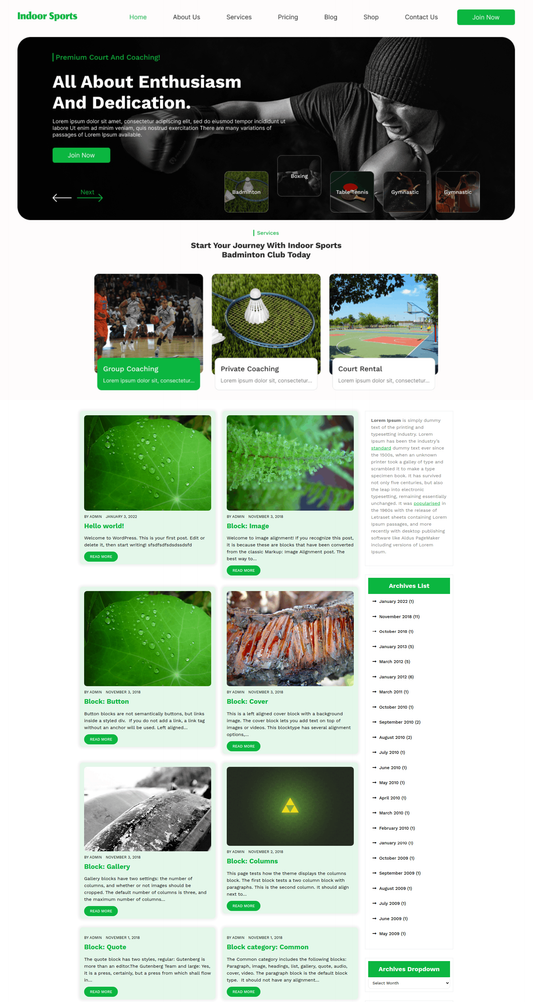 Free Indoor Sports WordPress Theme
