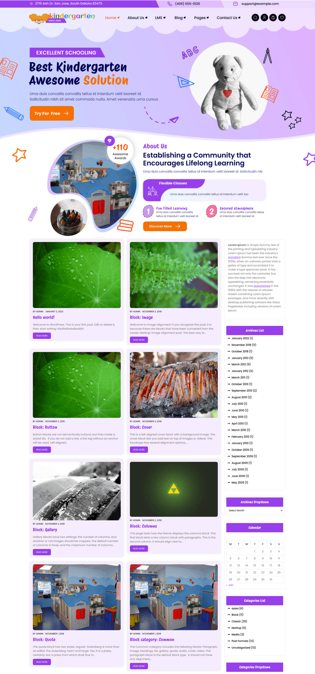 Free Kindergarten WordPress Theme For Playful Learning