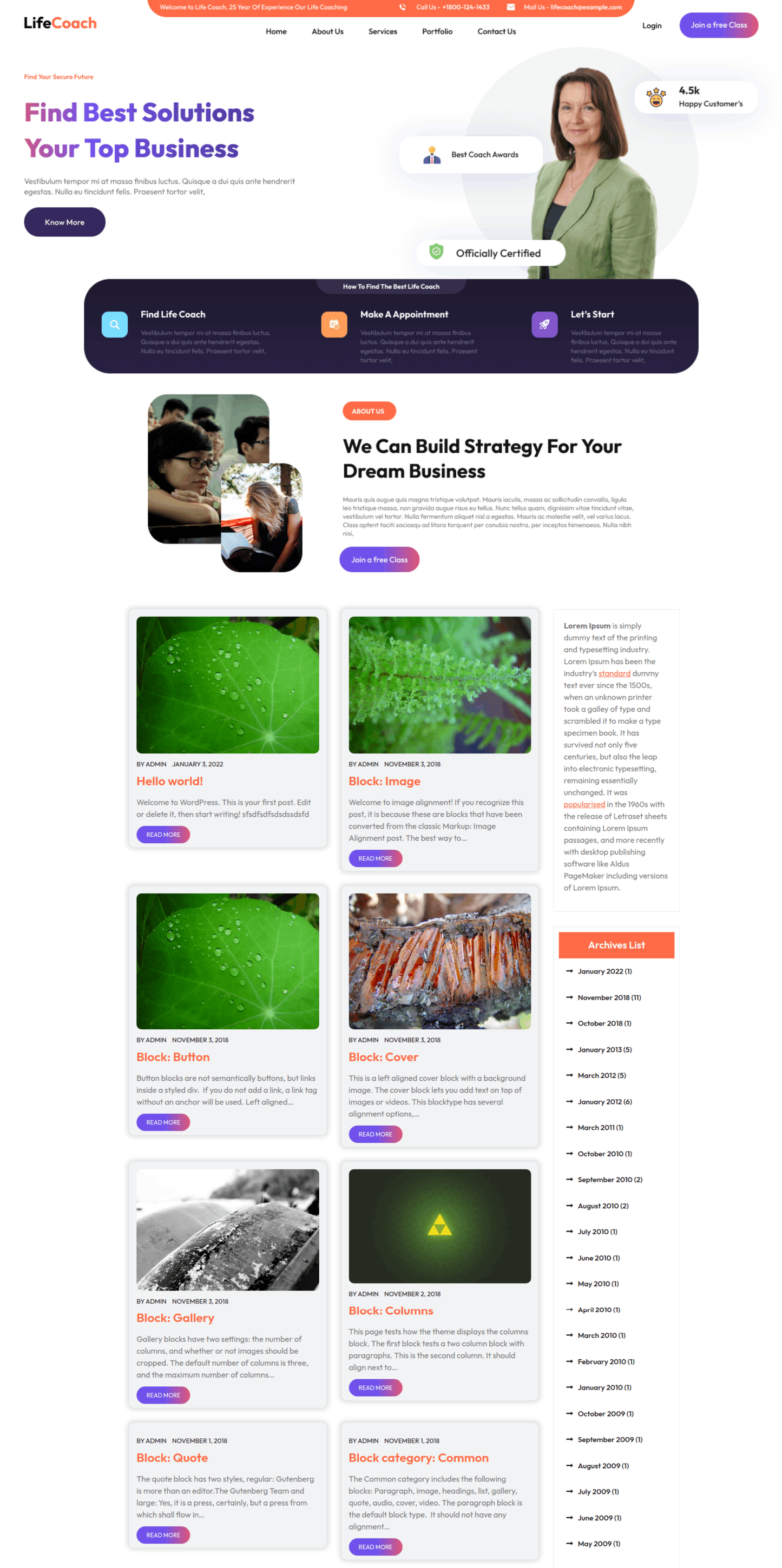 Free Life Coach WordPress Theme