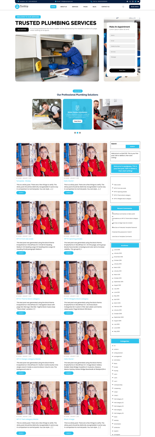 Free Plumbing Mechanic WordPress Theme