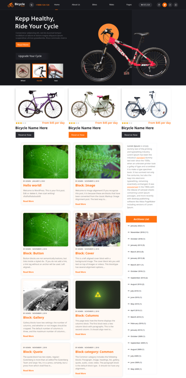 Free Bike Shop WordPress Theme